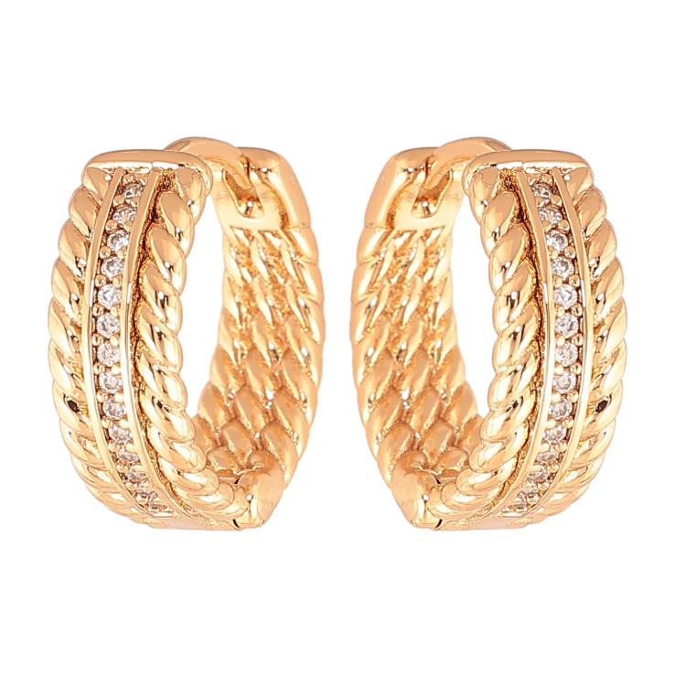 Сережки Xuping колір Позолота 18K колечка "Візерунок з кристалами" фото №11