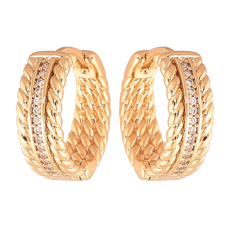 Серьги Xuping цвет Позолота 18K колечки "Узор с кристаллами"  фото №1