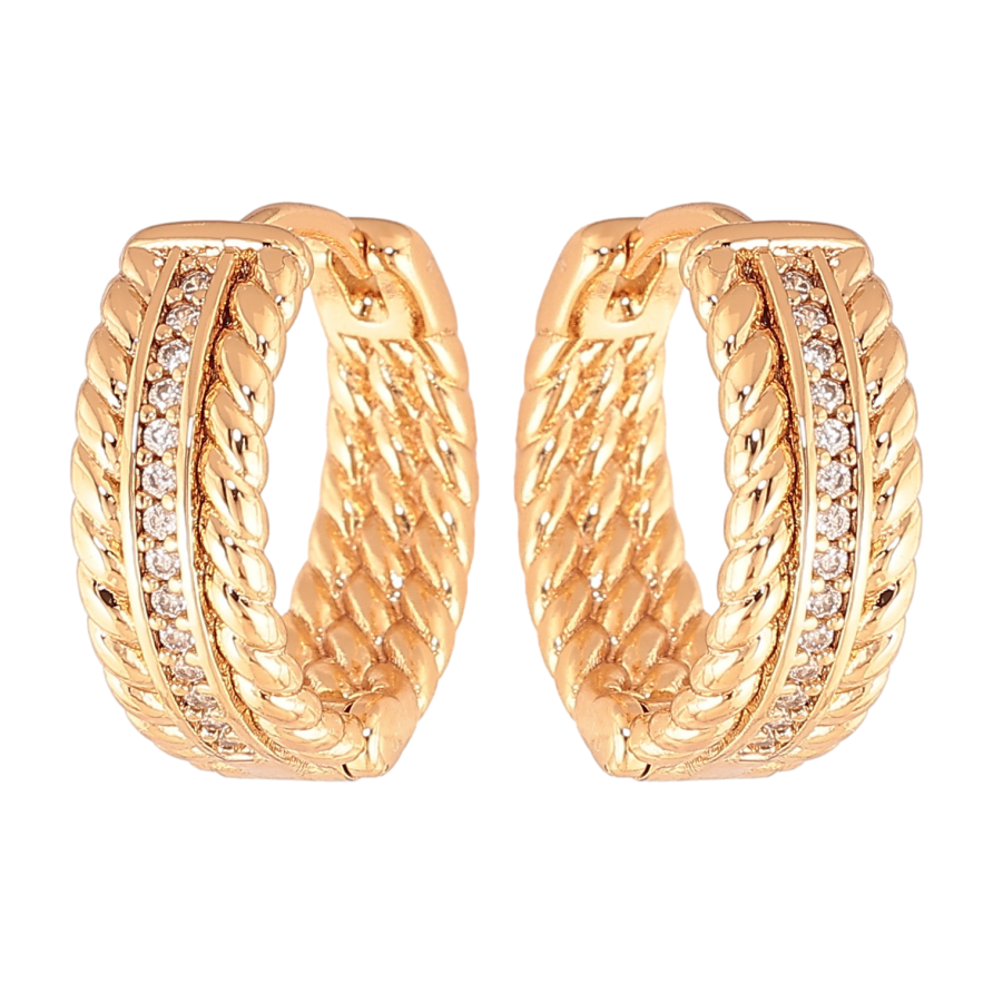 Серьги Xuping цвет Позолота 18K колечки "Узор с кристаллами"  фото №1