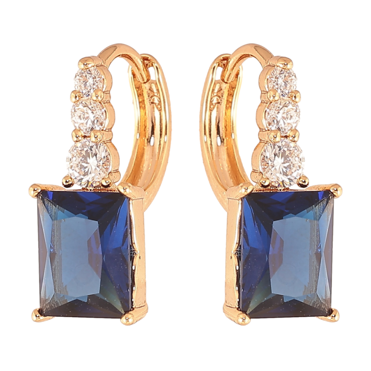 Сережки Xuping колір Позолота 18K колечка "Візерунок з синіми кристалами" фото №16