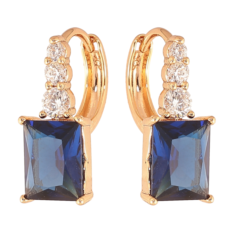 Сережки Xuping колір Позолота 18K колечка "Візерунок з синіми кристалами" фото №1