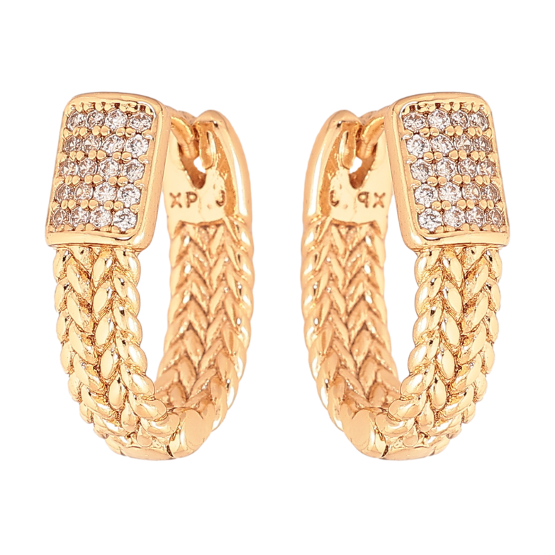 Серьги Xuping цвет Позолота 18K колечки "Узор с кристаллами"  фото №1