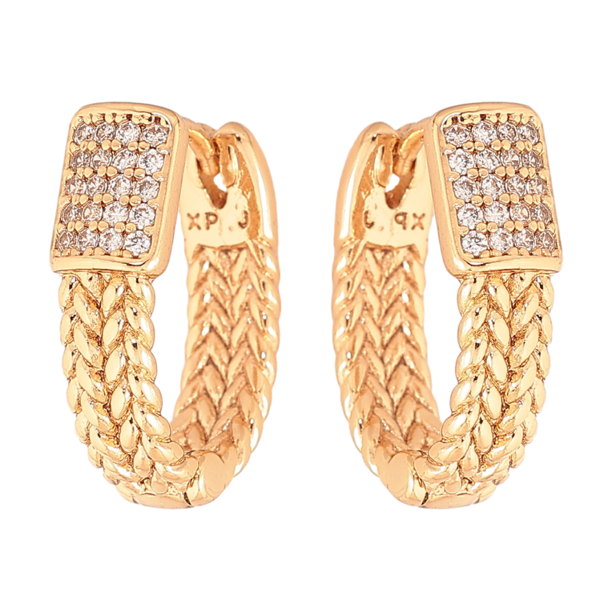 Сережки Xuping колір Позолота 18K колечка "Візерунок з кристалами" фото №1