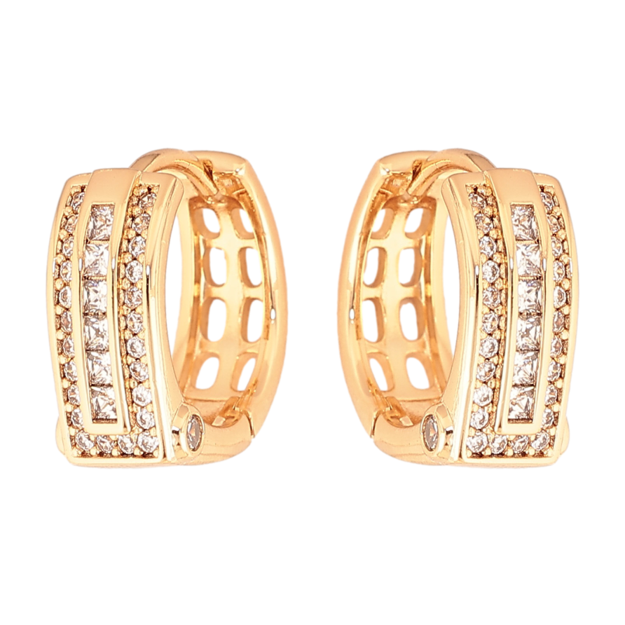 Серьги Xuping цвет Позолота 18K колечки "Узор с кристаллами" фото №1