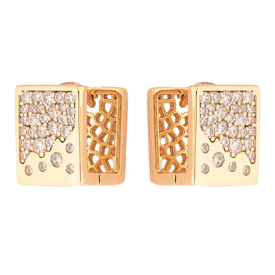 Серьги Xuping цвет Позолота 18K колечки "Узор с кристаллами" фото №1