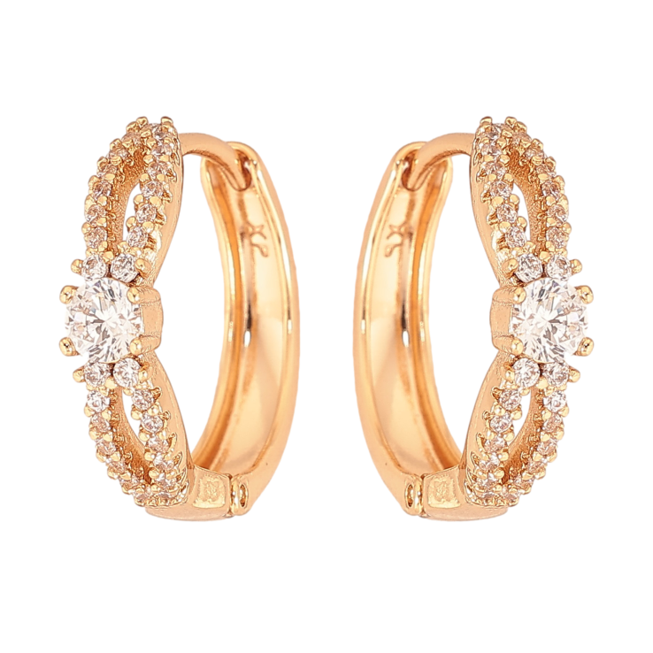 Серьги Xuping цвет Позолота 18К колечки "Узор с кристаллами" фото №18