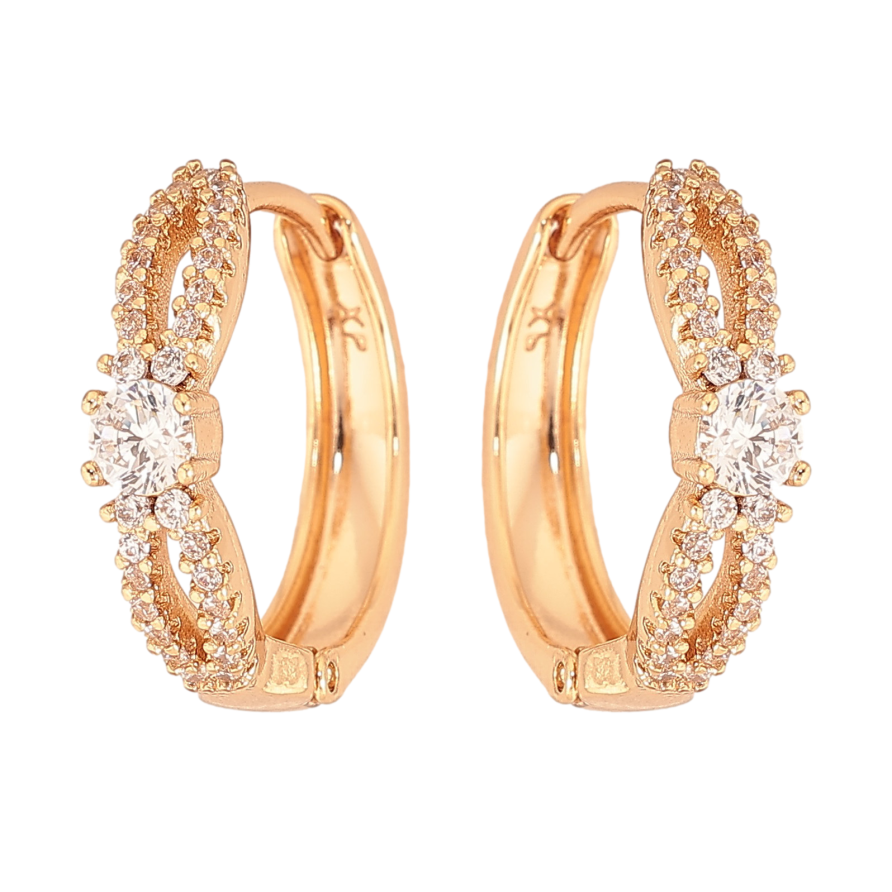 Серьги Xuping цвет Позолота 18К колечки "Узор с кристаллами" фото №1