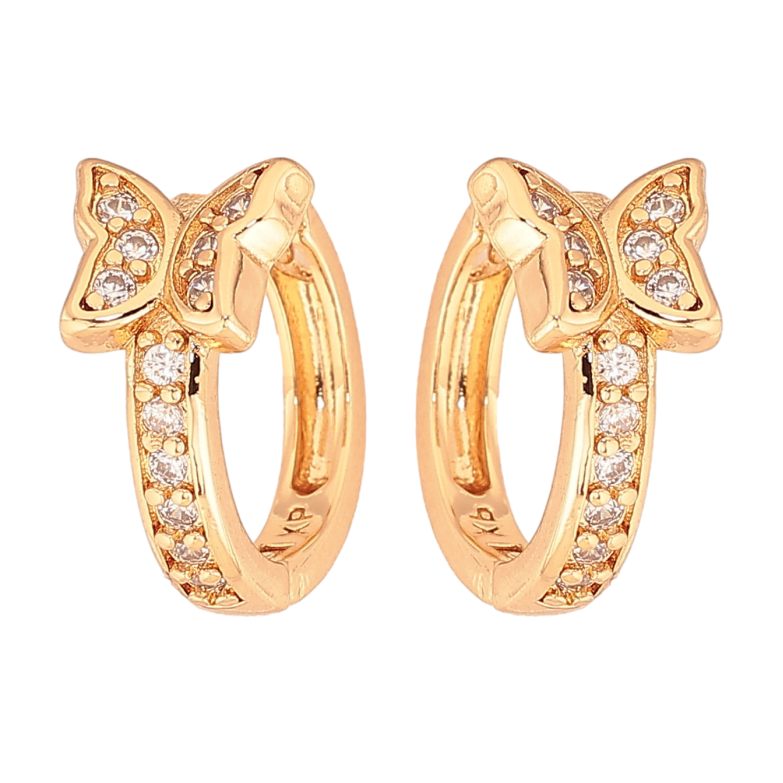 Серьги Xuping цвет Позолота 18К колечки "Бабочки с кристаллами" фото №3