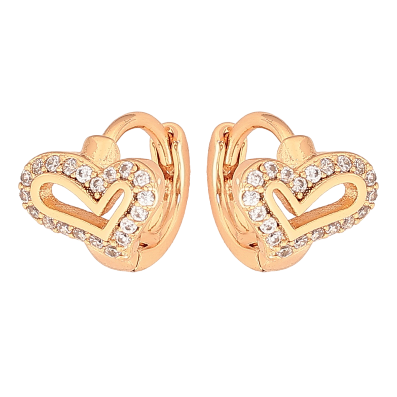 Серьги Xuping цвет Позолота 18К колечки "Сердечки с кристаллами" фото №1