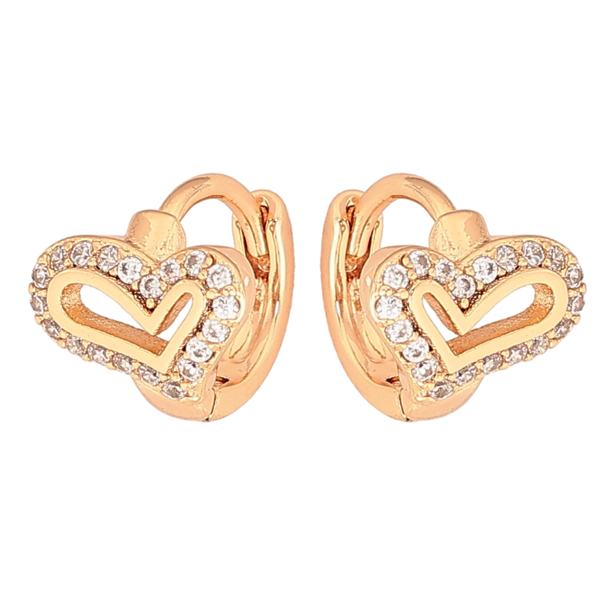 Серьги Xuping цвет Позолота 18К колечки "Сердечки с кристаллами" фото №1