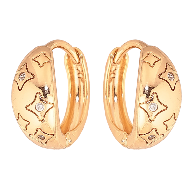 Серьги Xuping цвет Позолота 18К колечки "Узор с кристаллами" фото №1