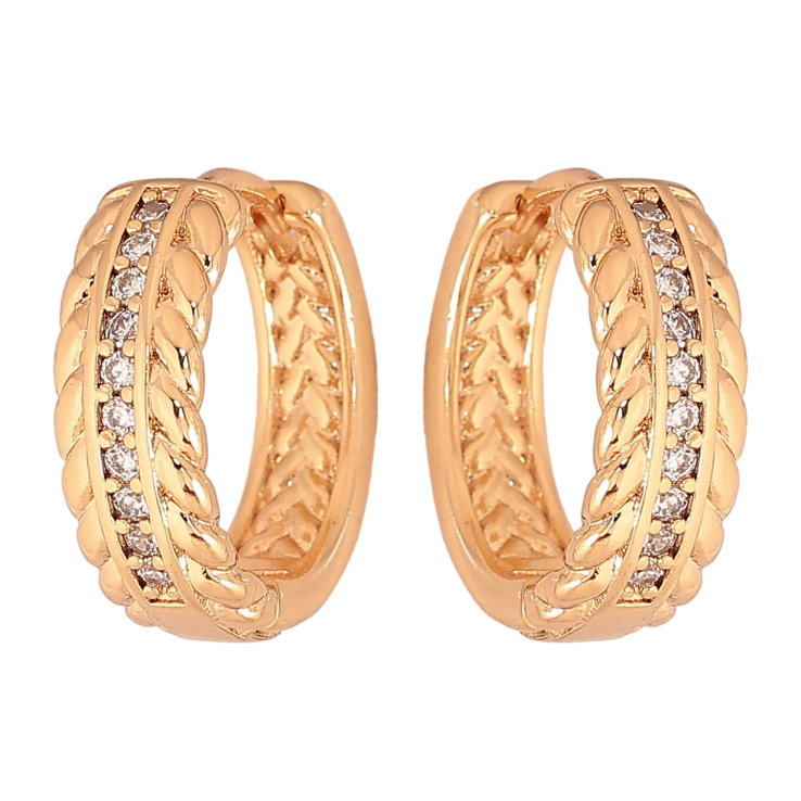 Серьги Xuping цвет Позолота 18К колечки "Узор с кристаллами" фото №4