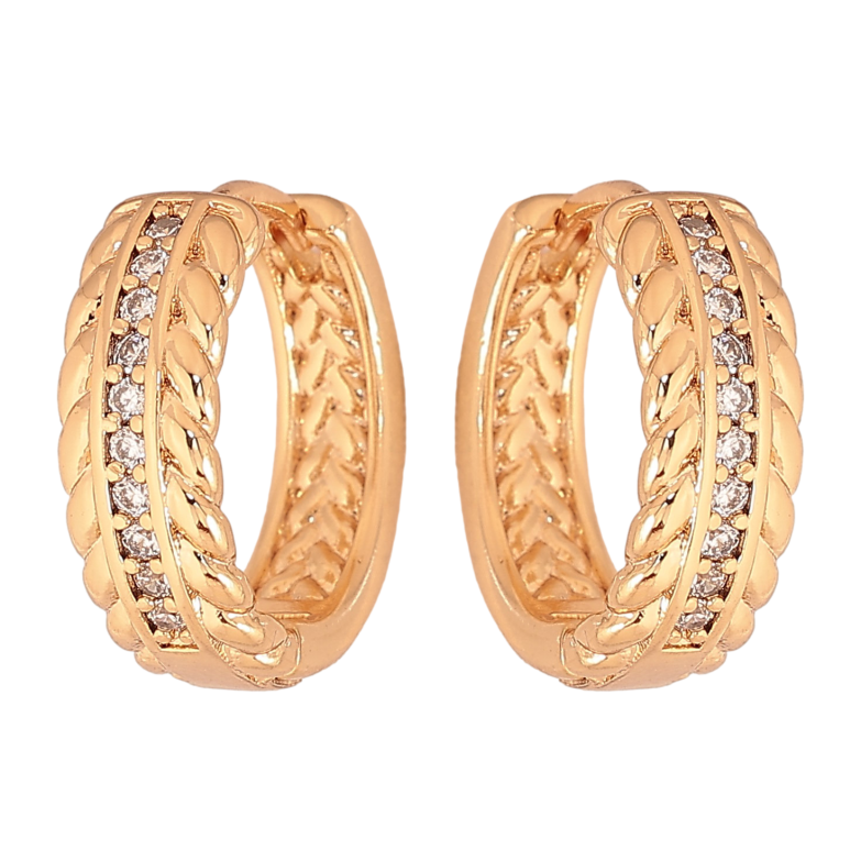 Серьги Xuping цвет Позолота 18К колечки "Узор с кристаллами" фото №1