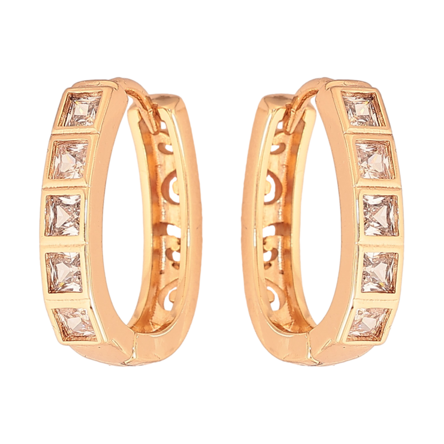 Серьги Xuping цвет Позолота 18К колечки "Узор с кристаллами" фото №1