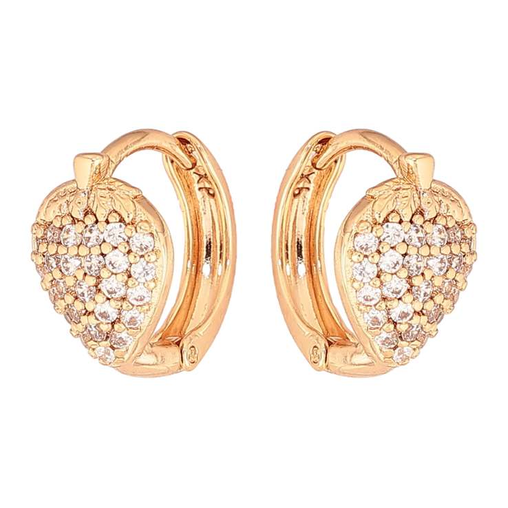 Серьги Xuping цвет Позолота 18К колечки "Клубнички с кристаллами" фото №10