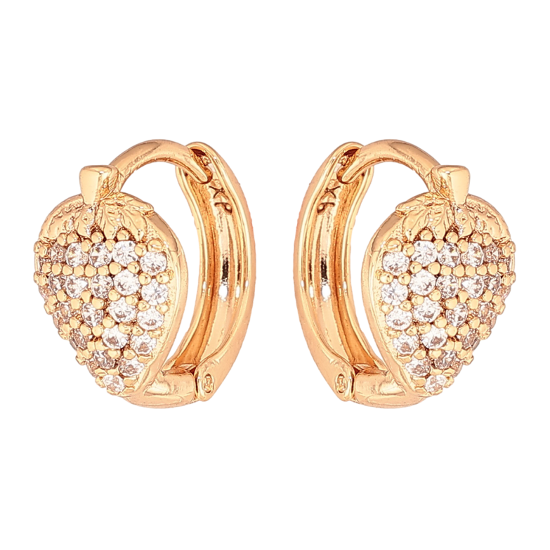 Серьги Xuping цвет Позолота 18К колечки "Клубнички с кристаллами" фото №3