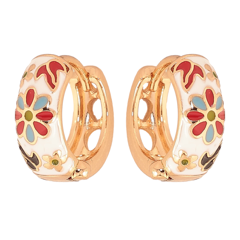 Серьги Xuping цвет Позолота 18К колечки "Узор с цветной эмалью" фото №1