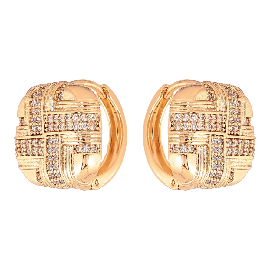 Серьги Xuping цвет Позолота 18К колечки "Узор с кристаллами" фото №1