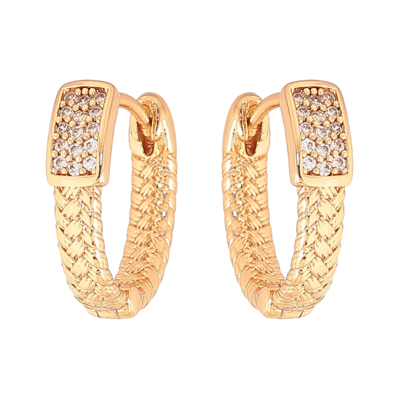 Серьги Xuping цвет Позолота 18К колечки "Узор с кристаллами" фото №1