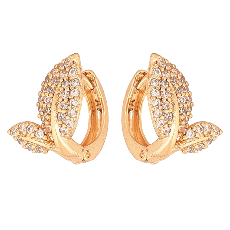 Сережки Xuping колір Позолота 18К колечка "Листочки з інкрустацією кристалами" фото №7