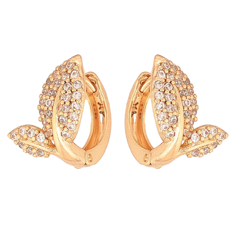 Сережки Xuping колір Позолота 18К колечка "Листочки з інкрустацією кристалами" фото №1