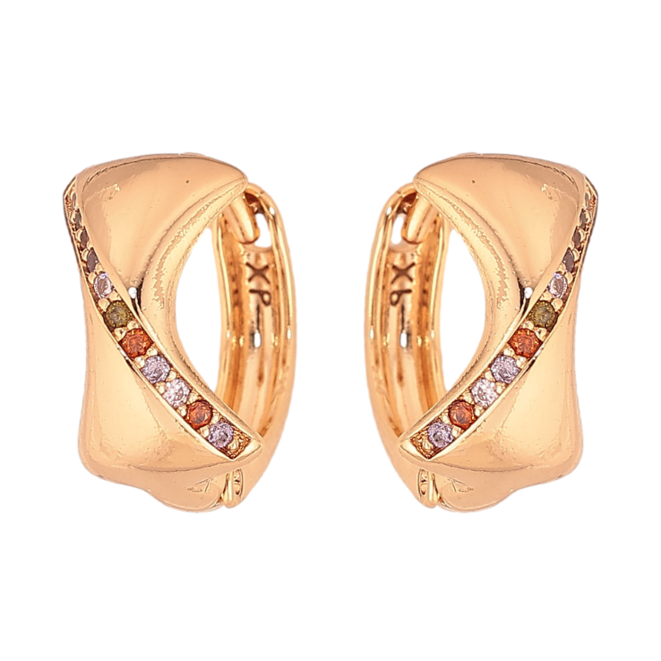 Серьги Xuping цвет Позолота 18К колечки "Узор с разноцветными кристаллами" фото №3
