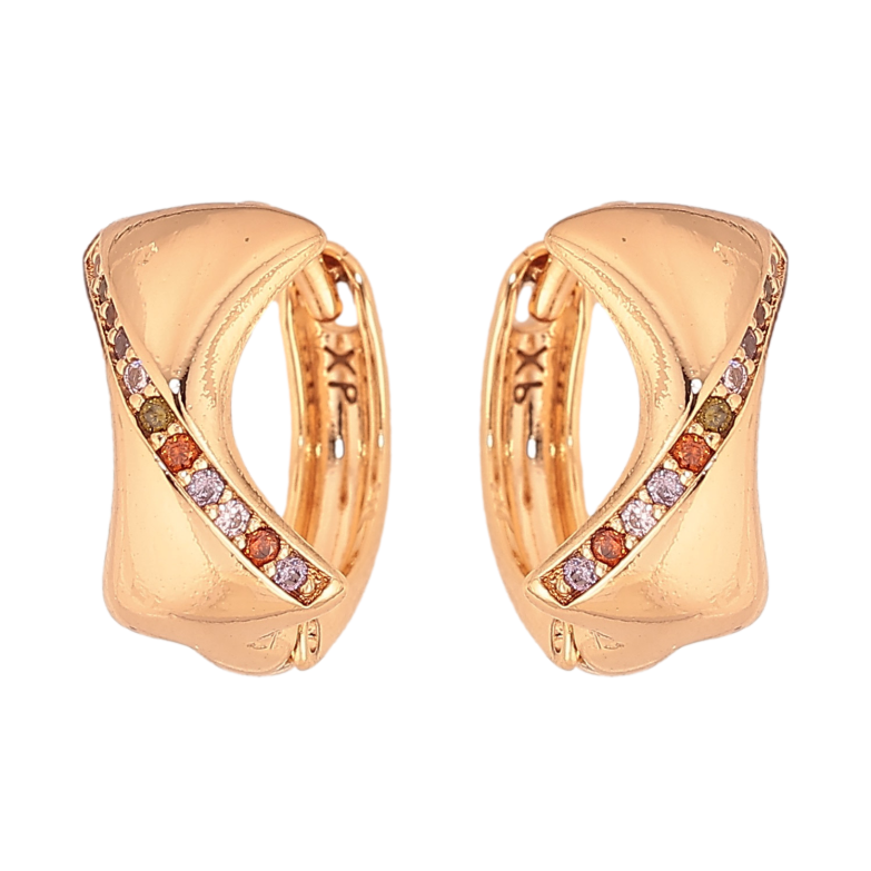 Сережки Xuping колір Позолота 18К колечка "Візерунок з різнокольоровими кристалами" фото №1