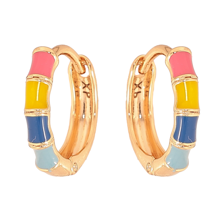 Серьги Xuping цвет Позолота 18К колечки "Узор с разноцветной эмалью" фото №1