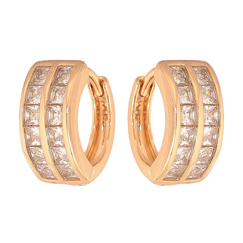 Сережки Xuping колір Позолота 18К колечка "Доріжки кристалів" фото №1