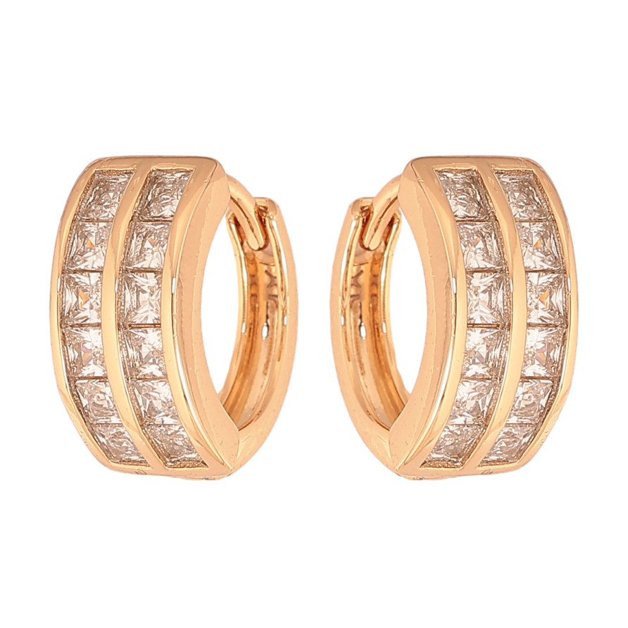 Серьги Xuping цвет Позолота 18К колечки "Дорожки кристаллов" фото №1