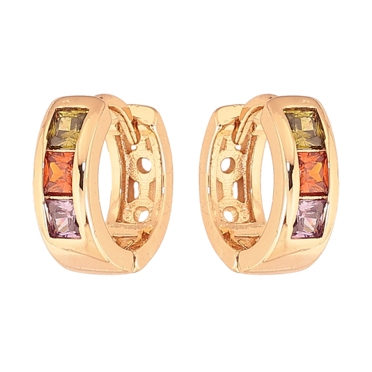 Сережки Xuping колір Позолота 18К колечка "Візерунок з кольоровими кристалами" фото №3 Сережки Xuping колір Позолота 18К колечка "Візерунок з кольоровими кристалами" фото №3