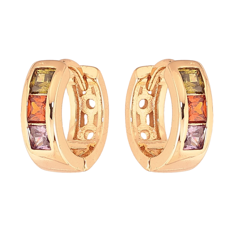 Сережки Xuping колір Позолота 18К колечка "Візерунок з кольоровими кристалами" фото №1