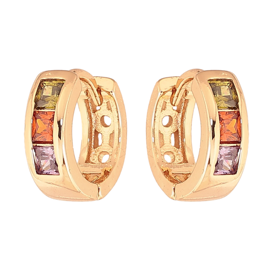 Сережки Xuping колір Позолота 18К колечка "Візерунок з кольоровими кристалами" фото №1