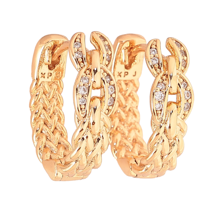 Сережки Xuping колір Позолота 18К колечка "Візерунок з кристалами" фото №7 Сережки Xuping колір Позолота 18К колечка "Візерунок з кристалами" фото №7