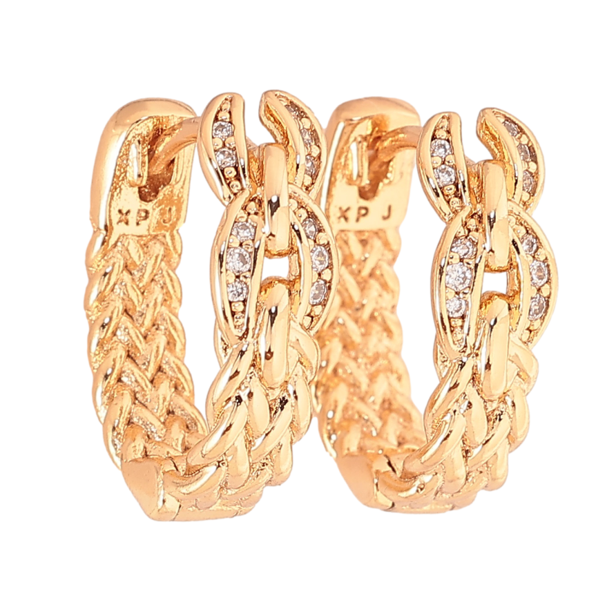 Серьги Xuping цвет Позолота 18К колечки "Узор с кристаллами" фото №1 Серьги Xuping цвет Позолота 18К колечки "Узор с кристаллами" фото №1