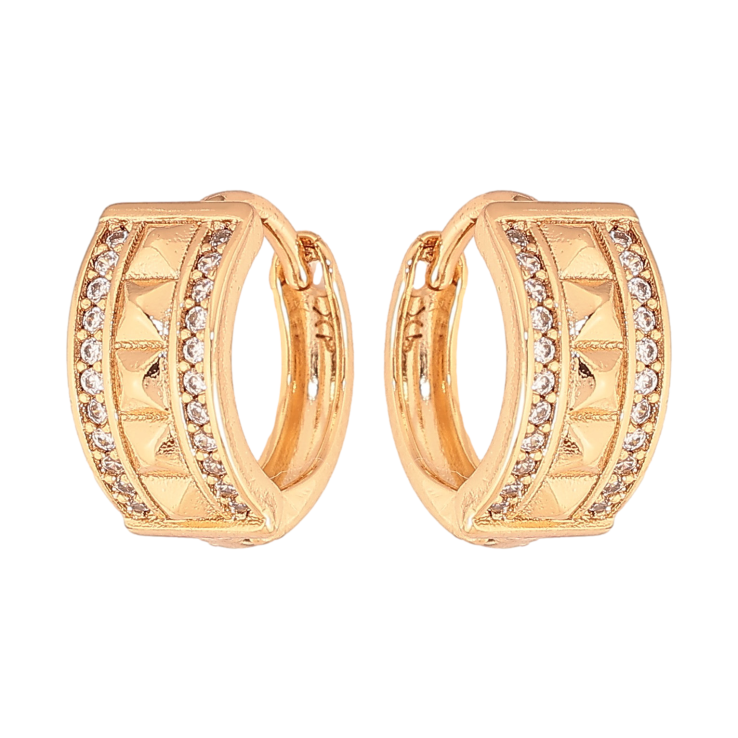 Сережки Xuping колір Позолота 18К колечка "Візерунок з кристалами" фото №2 Сережки Xuping колір Позолота 18К колечка "Візерунок з кристалами" фото №2