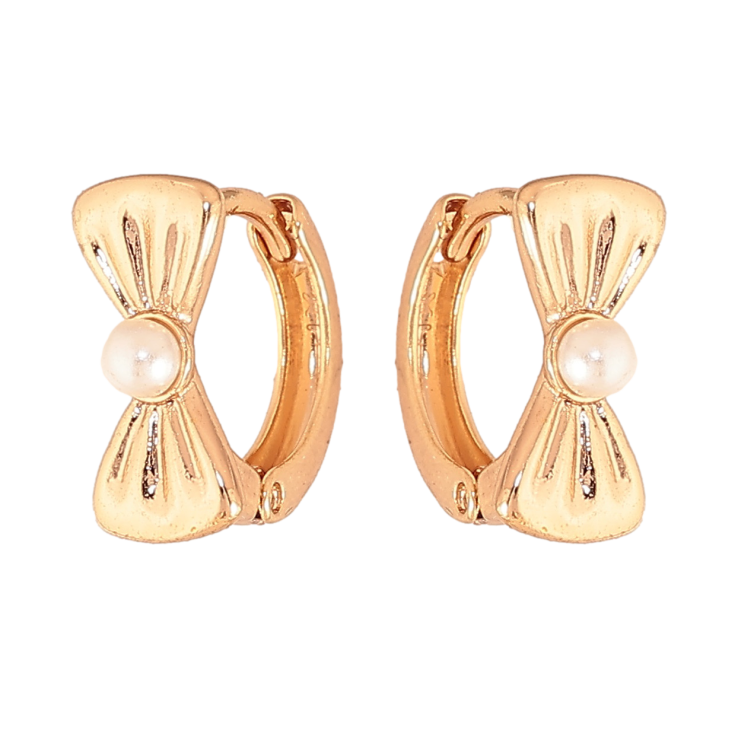 Серьги Xuping цвет Позолота 18К колечки "Бантики с жемчужинами" фото №10