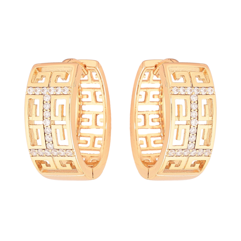 Серьги Xuping цвет Позолота 18К колечки "Узор с кристаллами" фото №1