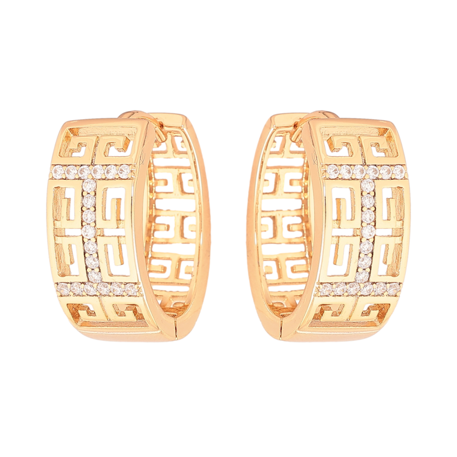 Серьги Xuping цвет Позолота 18К колечки "Узор с кристаллами" фото №1