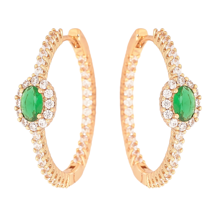 Серьги Xuping цвет Позолота 18К колечки "Узор с зелеными кристаллами" фото №10