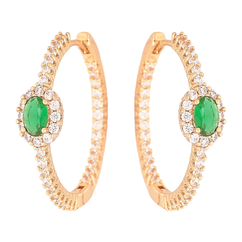 Серьги Xuping цвет Позолота 18К колечки "Узор с зелеными кристаллами" фото №1