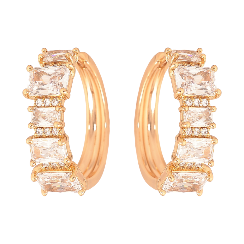 Сережки Xuping колір Позолота 18К колечка "Візерунок з кристалами" фото №1