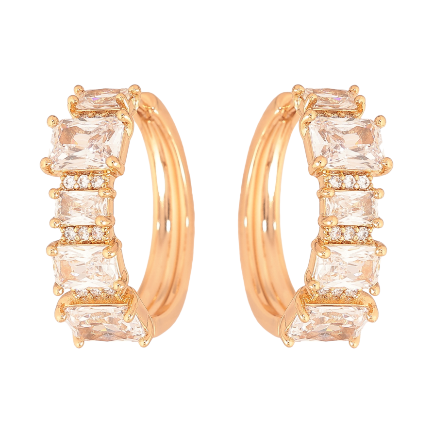 Серьги Xuping цвет Позолота 18К колечки "Узор с кристаллами" фото №1