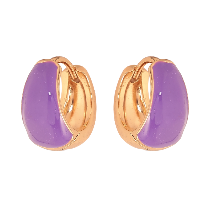 Серьги Xuping цвет Позолота 18К колечки "Узор сиреневой эмалью" фото №1