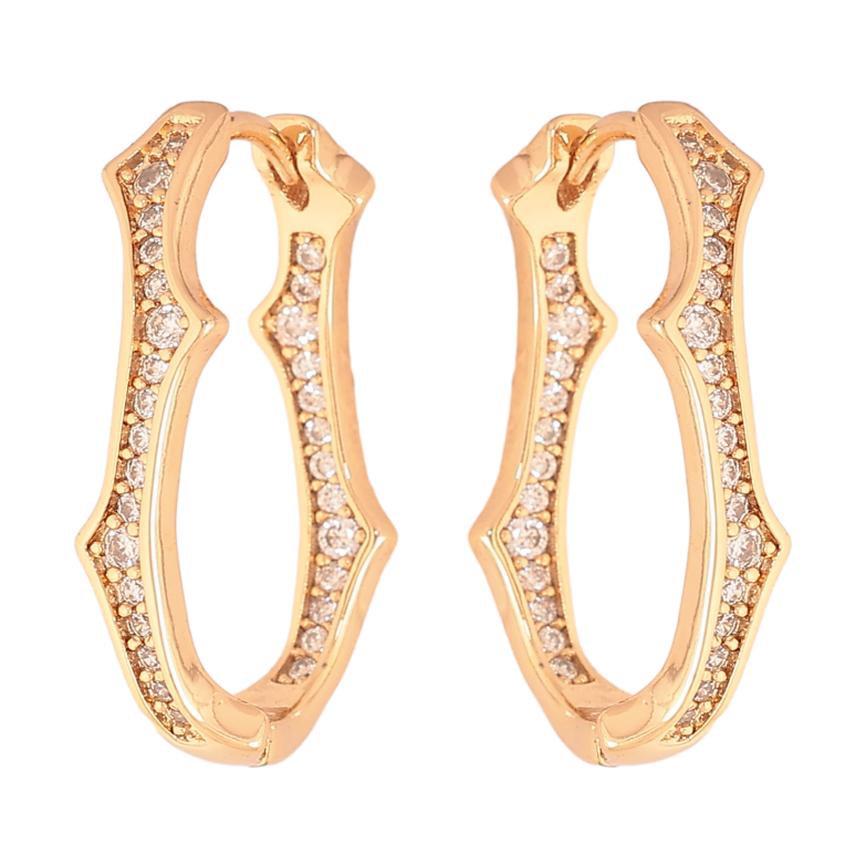 Серьги Xuping цвет Позолота 18К колечки "Узор с кристаллами" фото №1