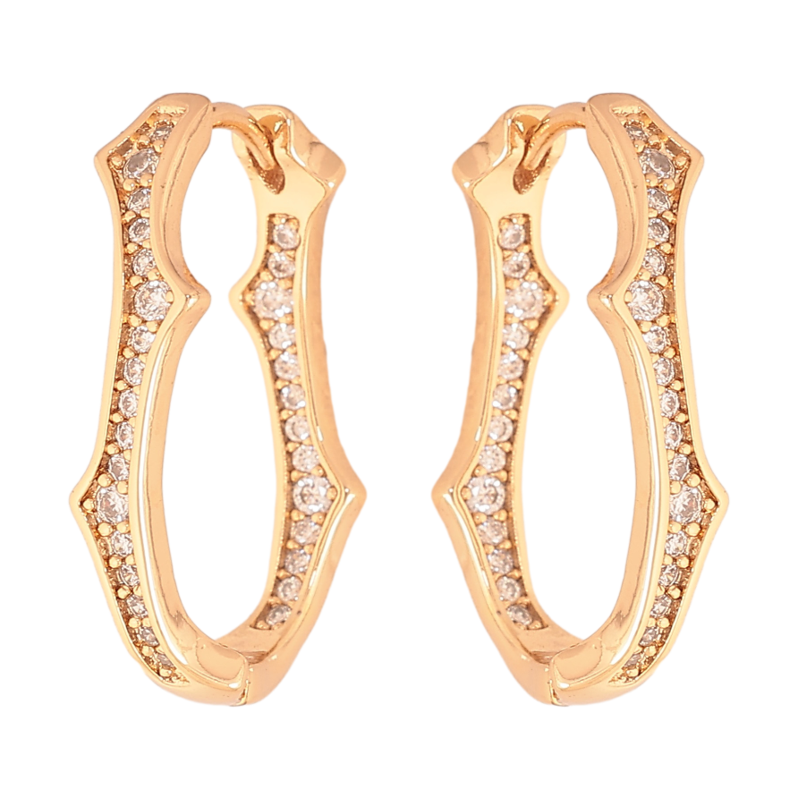 Серьги Xuping цвет Позолота 18К колечки "Узор с кристаллами" фото №1