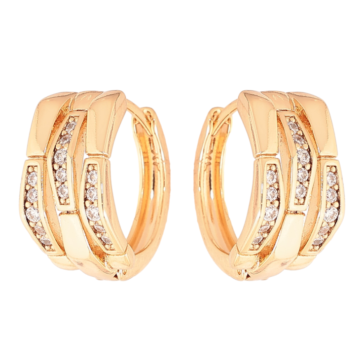 Серьги Xuping цвет Позолота 18К колечки "Узор с кристаллами" фото №13