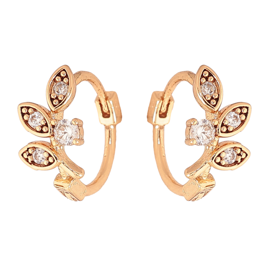 Серьги Xuping цвет Позолота 18К колечки "Веточки с кристаллами" фото №1