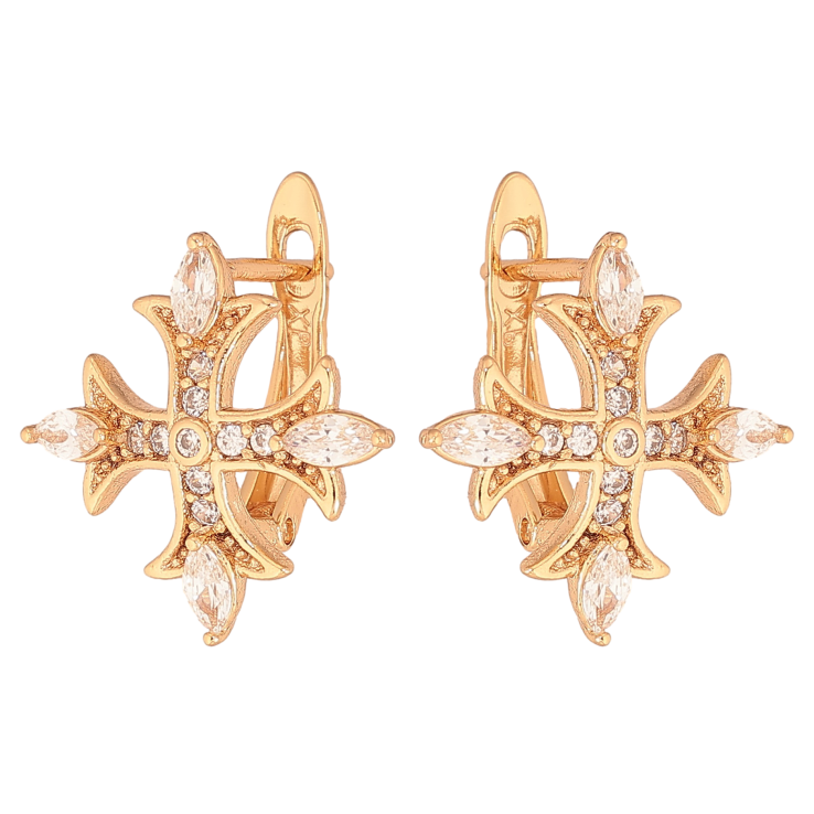 Серьги Xuping цвет Позолота 18К английский замок "Крестики с кристаллами" фото №12