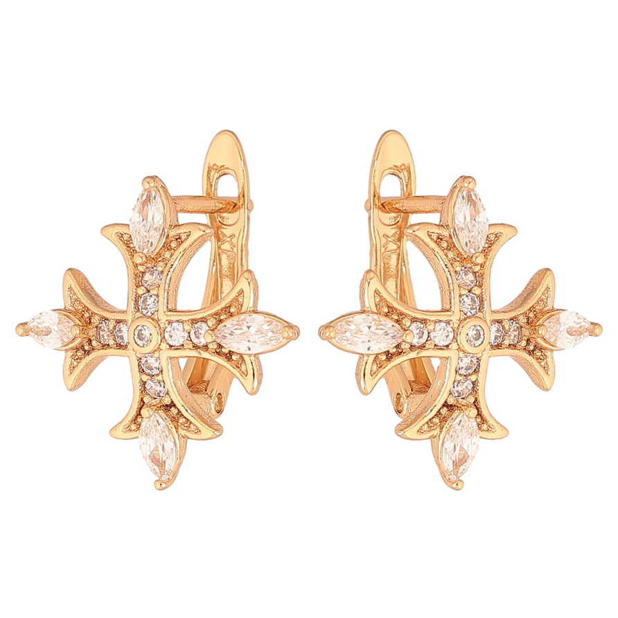 Серьги Xuping цвет Позолота 18К английский замок "Крестики с кристаллами" фото №1